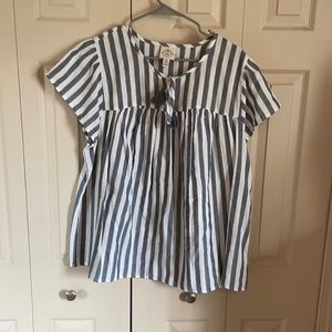 Blue and white striped blouse w/ tassel
